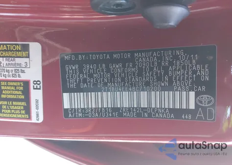 2011 Toyota Corolla Le z USA, uszkodzony, nr VIN 2T1BU4EE4BC710200